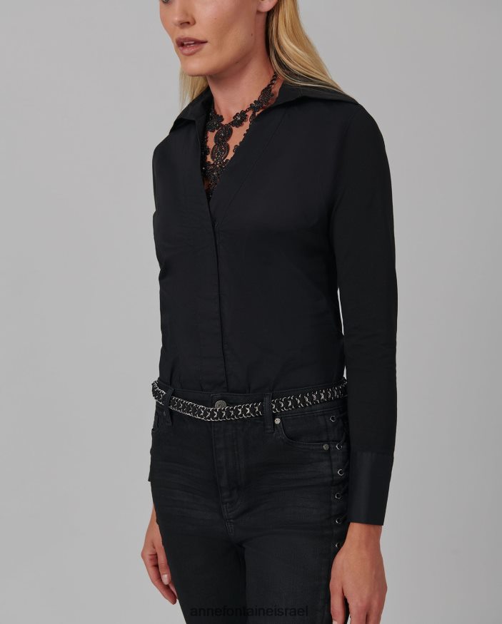 הַלבָּשָׁה Anne Fontaine בגד גוף verene פופלין וג'רזי עם צווארון נקודתי גדול שָׁחוֹר נשים DL8V8L230