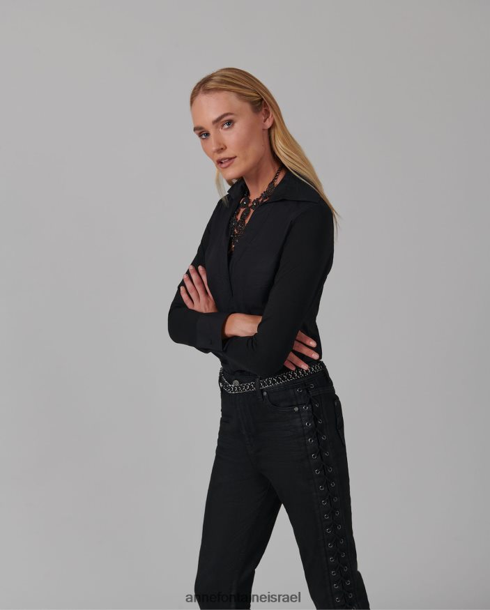 הַלבָּשָׁה Anne Fontaine בגד גוף verene פופלין וג'רזי עם צווארון נקודתי גדול שָׁחוֹר נשים DL8V8L230