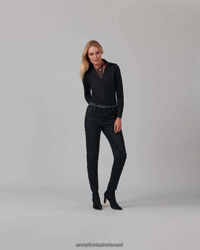 הַלבָּשָׁה Anne Fontaine בגד גוף verene פופלין וג'רזי עם צווארון נקודתי גדול שָׁחוֹר נשים DL8V8L230