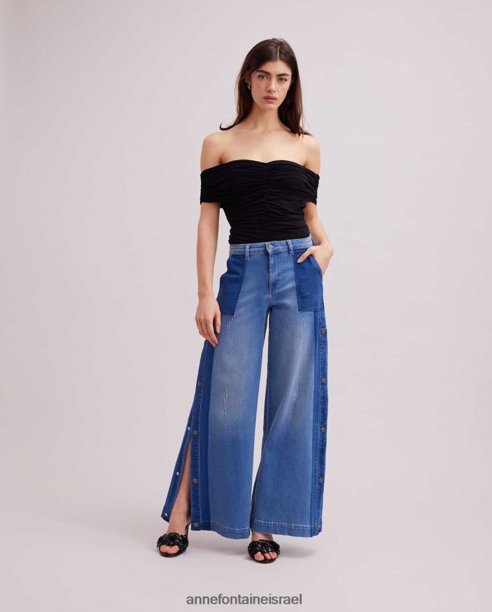 הַלבָּשָׁה Anne Fontaine ג'ינס vesly ג'ינס בגווני ג'ינס רחב רגליים עם פירוט כפתור לחיצה כְּחוֹל נשים DL8V8L326