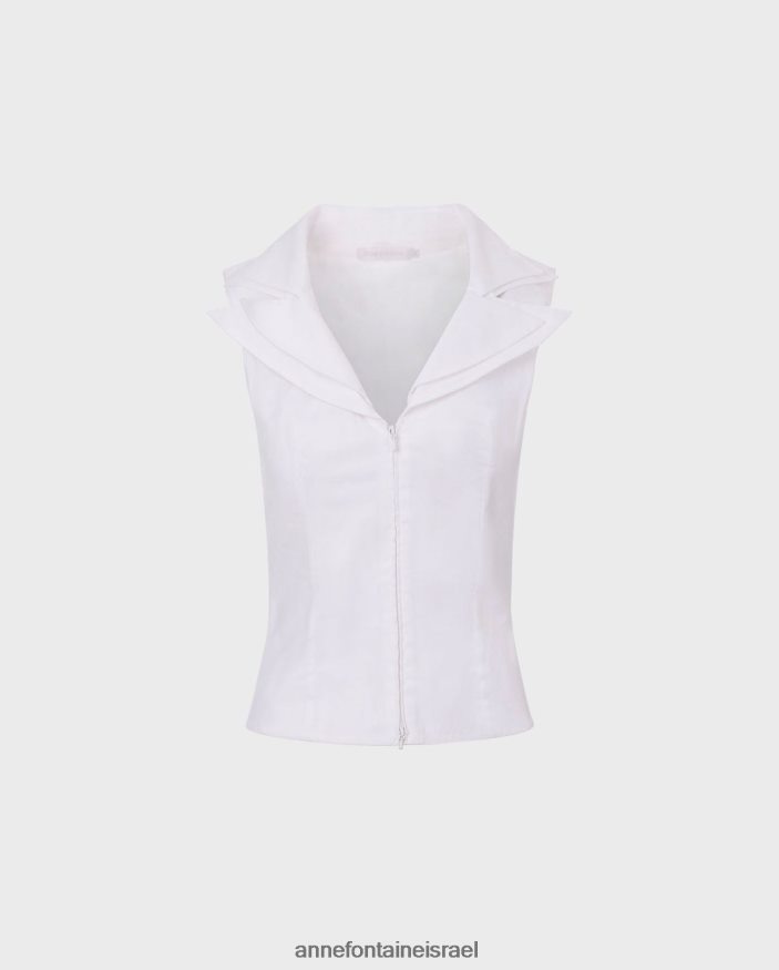 הַלבָּשָׁה Anne Fontaine חולצת vileo ללא שרוולים חולצת רוכסן עם צווארון כפול לבן נשים DL8V8L234