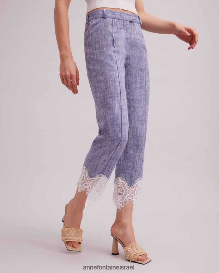 הַלבָּשָׁה Anne Fontaine מכנסי פשתן קצוצים מכנסי vince עם אפליקציית תחרה כְּחוֹל נשים DL8V8L333