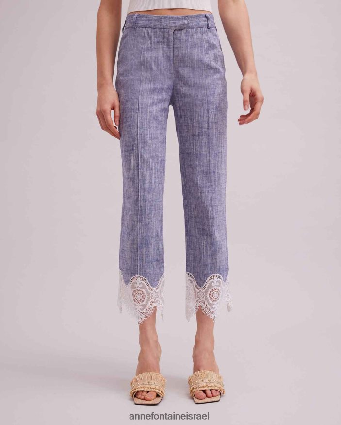 הַלבָּשָׁה Anne Fontaine מכנסי פשתן קצוצים מכנסי vince עם אפליקציית תחרה כְּחוֹל נשים DL8V8L333