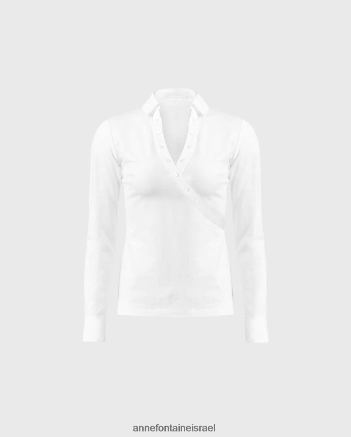 הַלבָּשָׁה Anne Fontaine עליונית volta עם שרוולים 3/4 קרוסאובר עם חפתים צרפתיים לבן נשים DL8V8L277