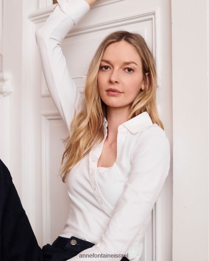 הַלבָּשָׁה Anne Fontaine עליונית volta עם שרוולים 3/4 קרוסאובר עם חפתים צרפתיים לבן נשים DL8V8L277