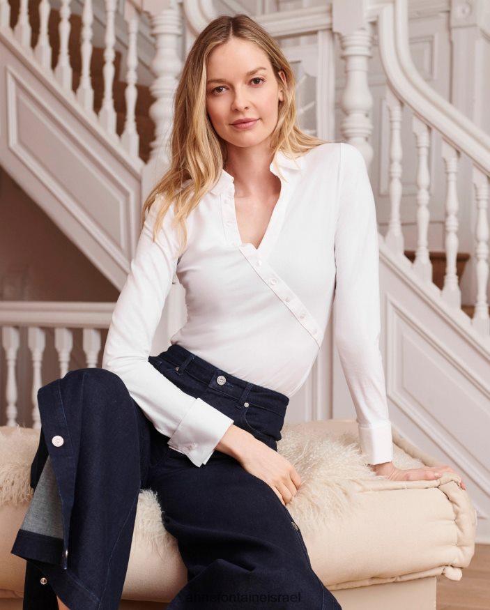 הַלבָּשָׁה Anne Fontaine עליונית volta עם שרוולים 3/4 קרוסאובר עם חפתים צרפתיים לבן נשים DL8V8L277