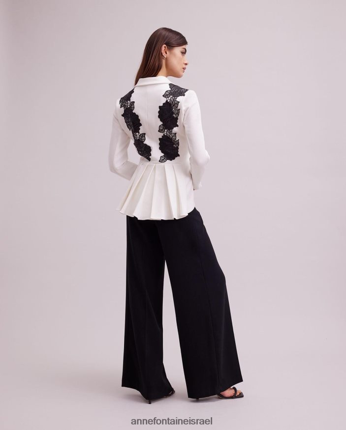 הַלבָּשָׁה Anne Fontaine מעיל vorra ז'קט מחויט עם אפליקציות ורדים מעור מלאכותי לבן שחור נשים DL8V8L457