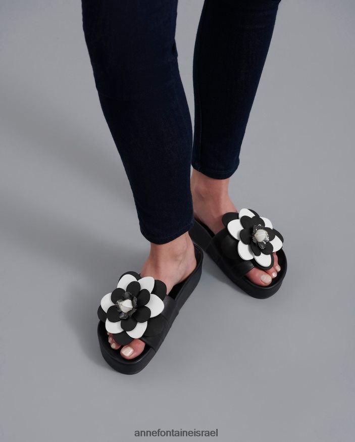 נעליים Anne Fontaine סנדלי טריז מעור weena לבן שחור נשים DL8V8L19